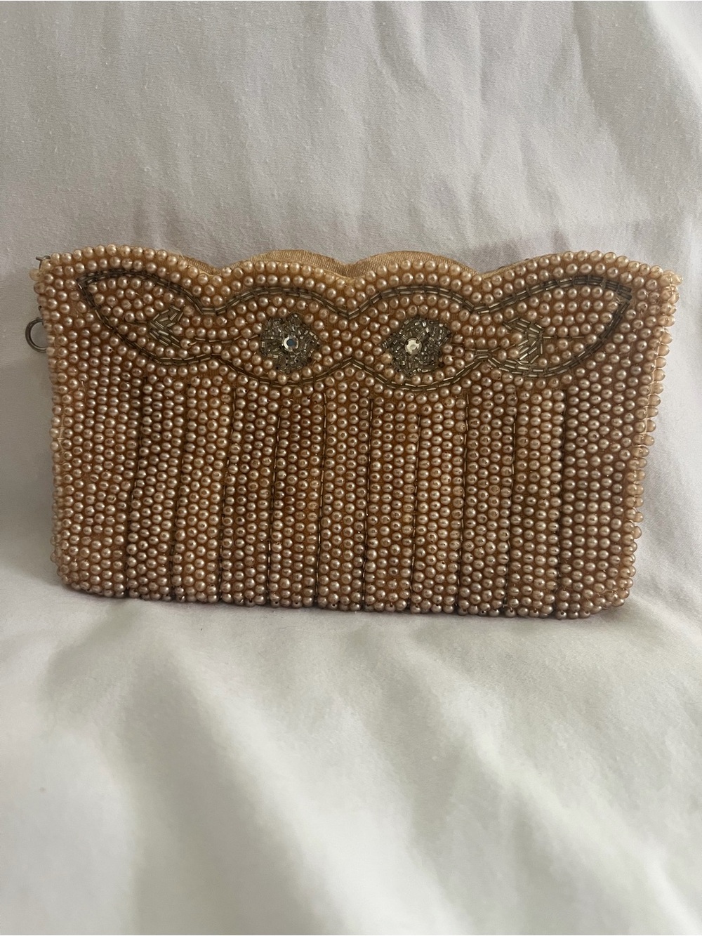 Pearl-Beaded Evening Clutch in Champagne vintage